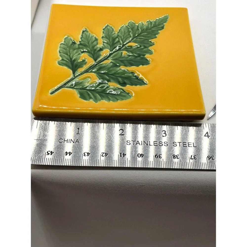 Linens n Things Ceramic Leaf Coaster Set 4 Jewel Tone Embossed Botanical Square